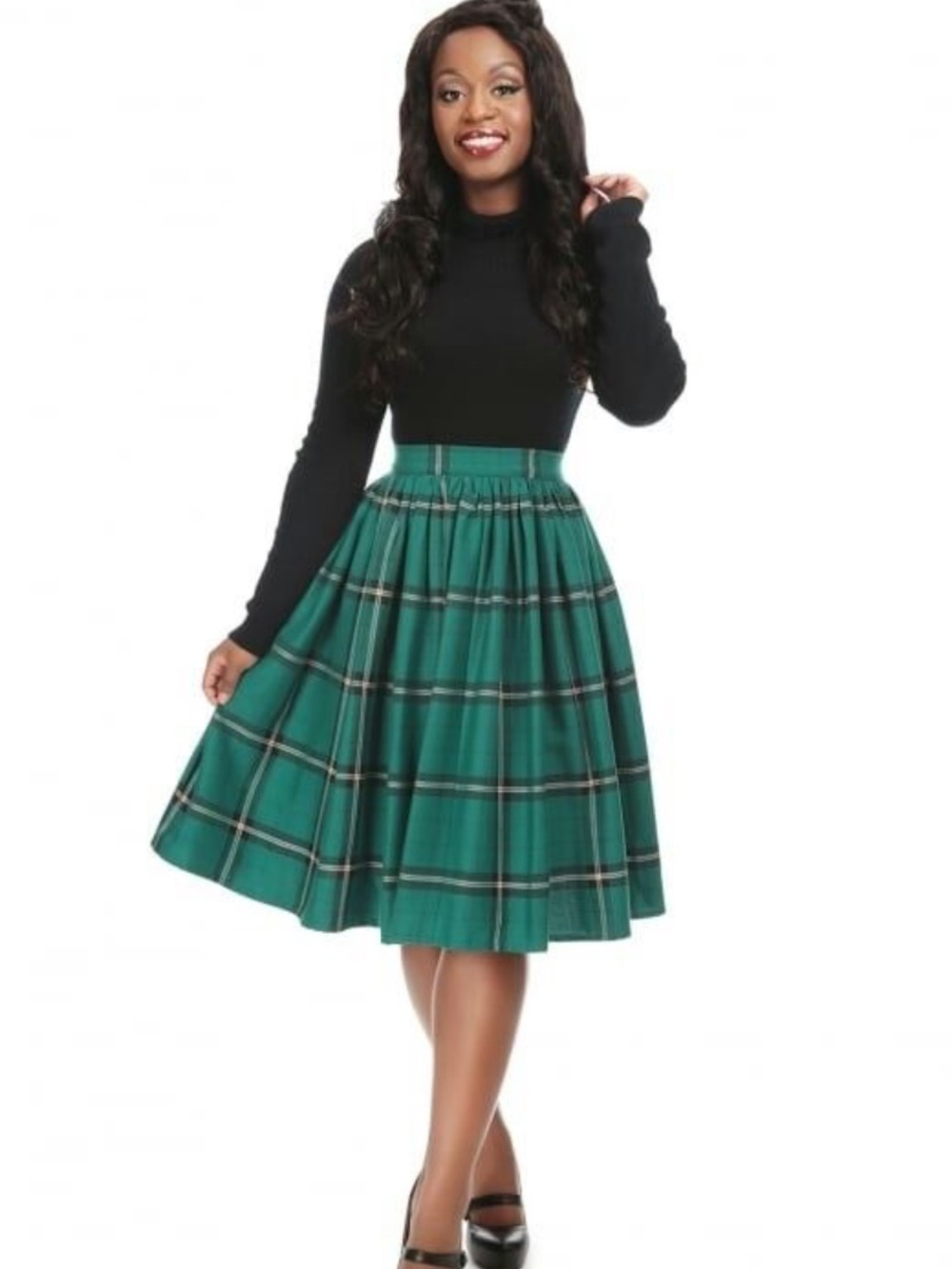 Retro Style COLLECTIF Jasmine Pin-up Swing Skirt in Evergreen Plaid XS/UK 8/US 4